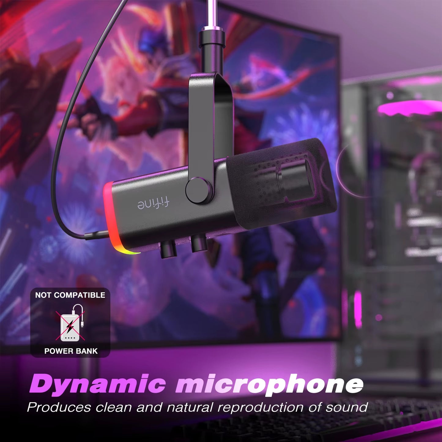 USB/XLR Dynamic Microphone with Touch Mute Button,Headphone Jack,I/O Controls,For PC PS5/4 Mixer,Gaming MIC Ampligame AM8